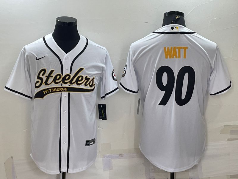 Men Pittsburgh Steelers 90 Watt White 2022 Nike Co branded NFL Jerseys1